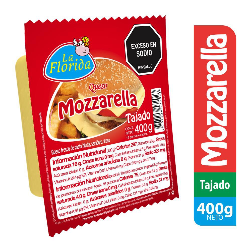 QUESO MOZARELLA TAJADO X 20 LONCH 400 GR