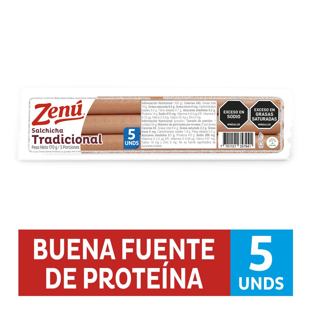 SALCHICHA TRADICONAL ZENU PENTAPACK X 170 GE